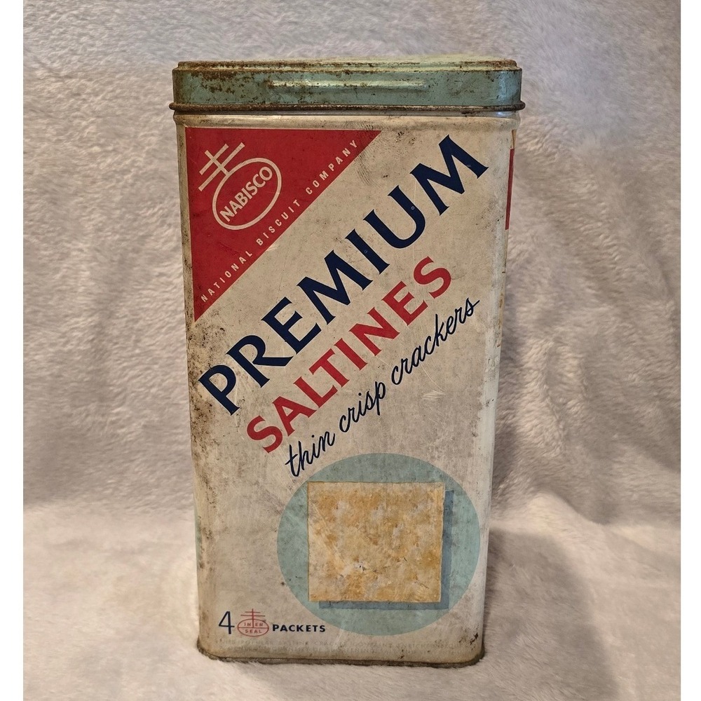 Vintage Nabisco Premium Saltines Tin National Biscuit Company Tall Cracker Box
